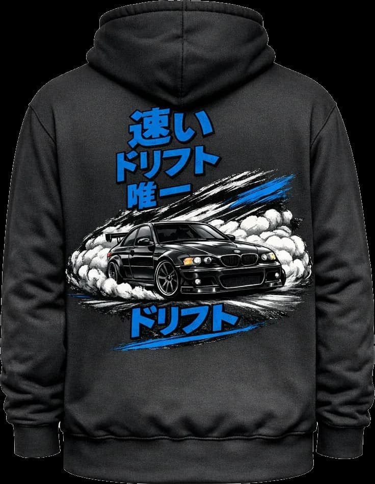Hoodie noir, imprimé BMW bleu au dos