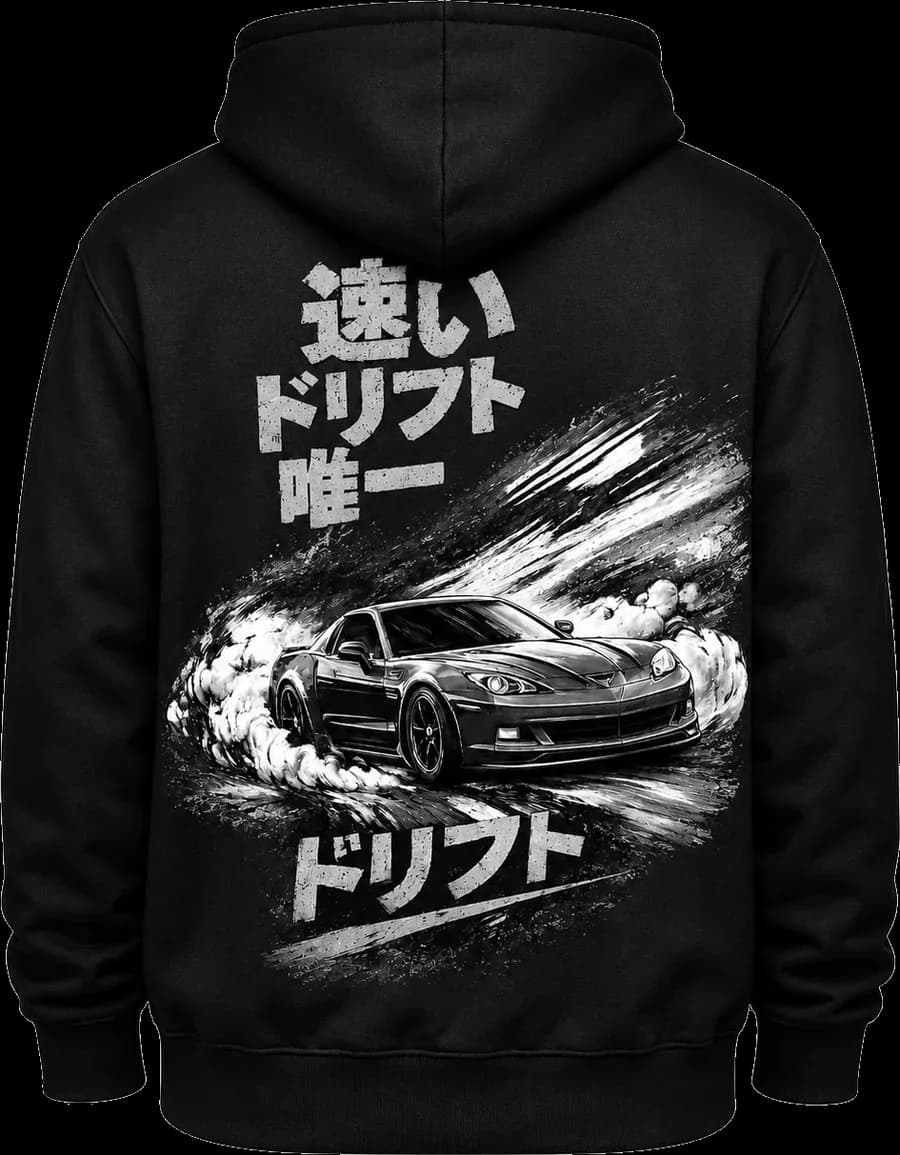 Hoodie noir, imprimé Corvette noir et blanc