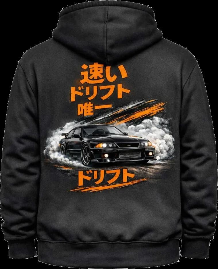 Hoodie noir, imprimé Mustang orange au dos